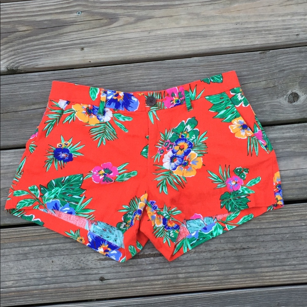 Old Navy Red floral Tropical linen blend shorts